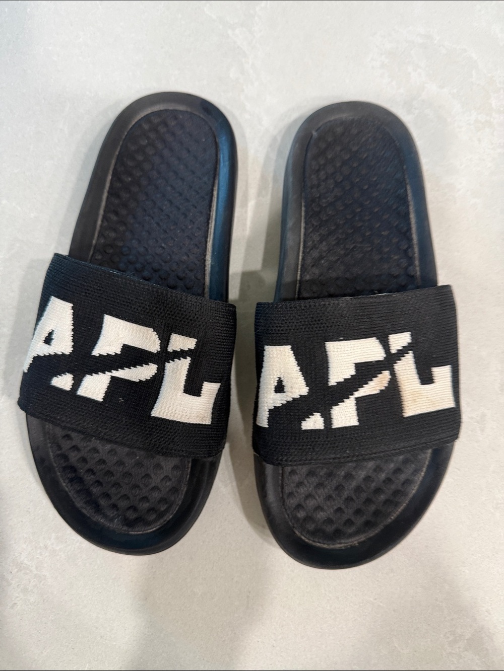 APL lululemon Black Slide Sandals with White Logo